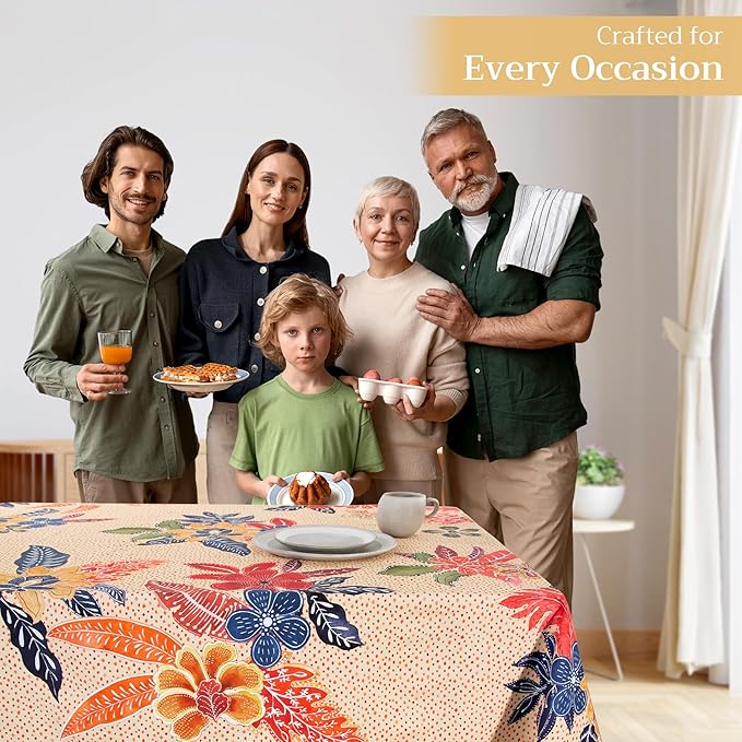 Maison d' Hermine Table Cloth Rectangle Table 100% Cotton 70 x 140 Inches Fall Tablecloth Reusable Everyday Use for Thanksgiving Christmas Decorations Dining Farmhouse Party (Kalahari)
