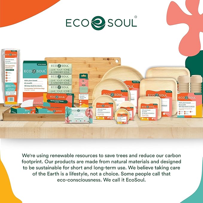 ECO SOUL Palm Leaf Square Plates 7" & 10" (100 Count) Compostable|Biodegradable| Eco-Friendly Disposable Party Plates for Appetizers - Dinner Parties, Wedding & Events