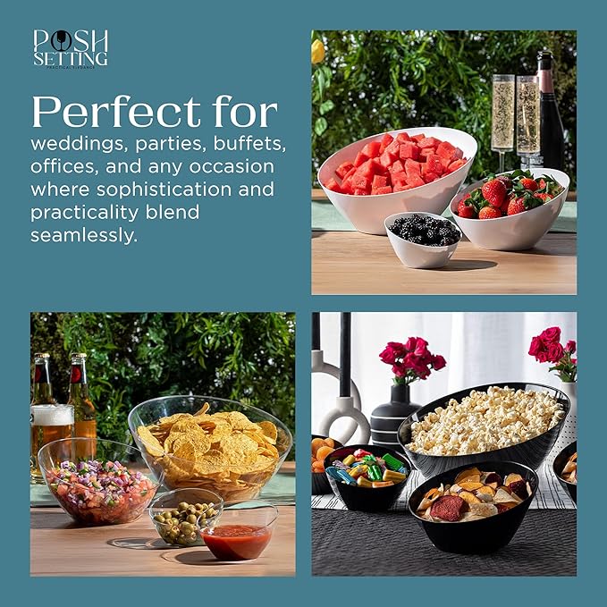 Posh Setting - White Plastic Serving Bowls for Party Angled Bowls Disposable Chip Bowls Candy Bowls for Party Table Salad and Fruit Bowls for Party Wedding Serving Bowls - White, 8 OZ, 5 Pack
