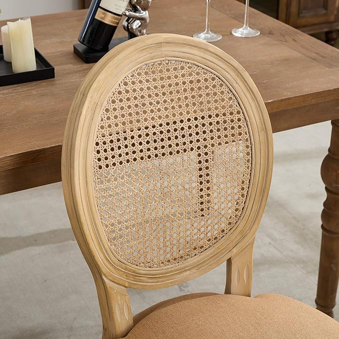SoarFlash French Dining Chairs Set of 6, Vantage Dining Chair with Round Back, Wood Leg Farmhouse Country Rattan Dining Chair for Kitchen,Bedroom,Brown