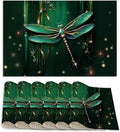 Green Jewel Dragonfly Place Mats Set of 6, Table Mats Heat Insulation Non Slip Washable Dining Placemats for Wedding Holiday Party Kitchen Decor 12X18 in