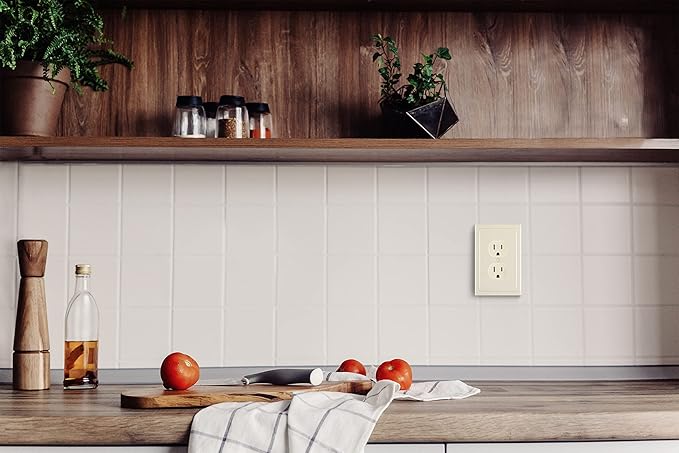 Henne Bery Modern Edge Decorative Wall Plate Switch Plate Outlet Cover, Durable Solid Zinc Alloy (Single Duplex 2PK, Light Almond)