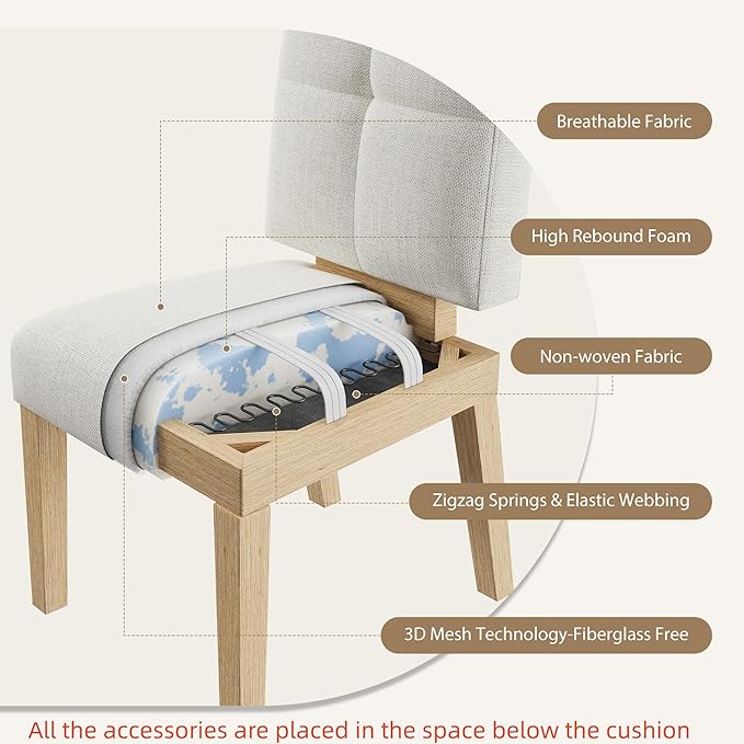 Wooden Dining Chairs Set of 2, Dining Room Chairs with Wood Legs, Cloud-Like Cushion & Reinforcement Structure Design for Kitchen/Living Room/Restaurant, Easy Assembly