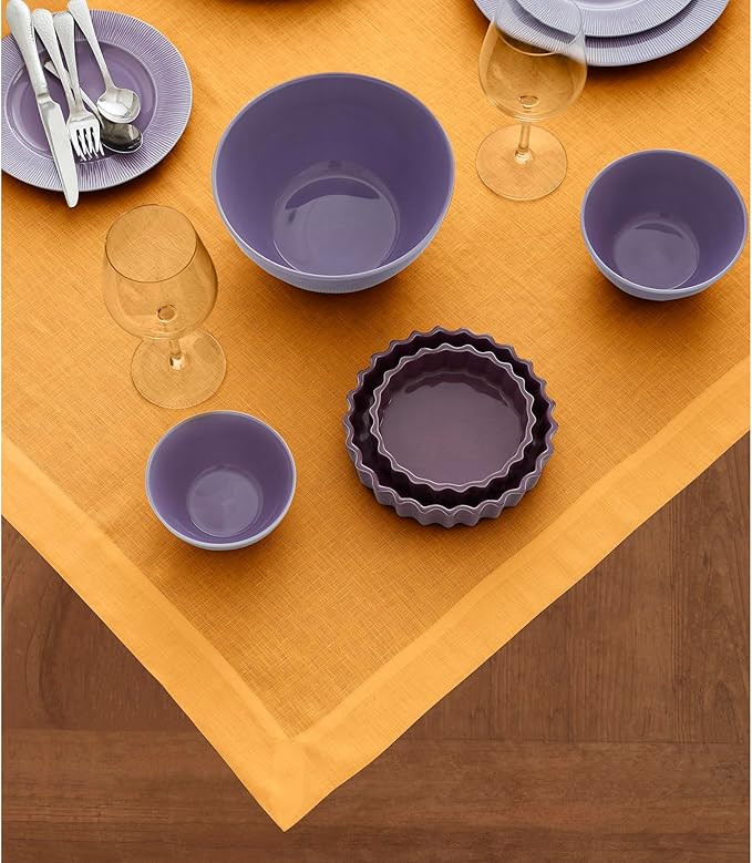 Solino Home Linen Tablecloth 52 x 52 Inch - 100% Pure Linen Tangerine Yellow Square Tablecloth - Fete, Machine Washable Table Throw for Spring