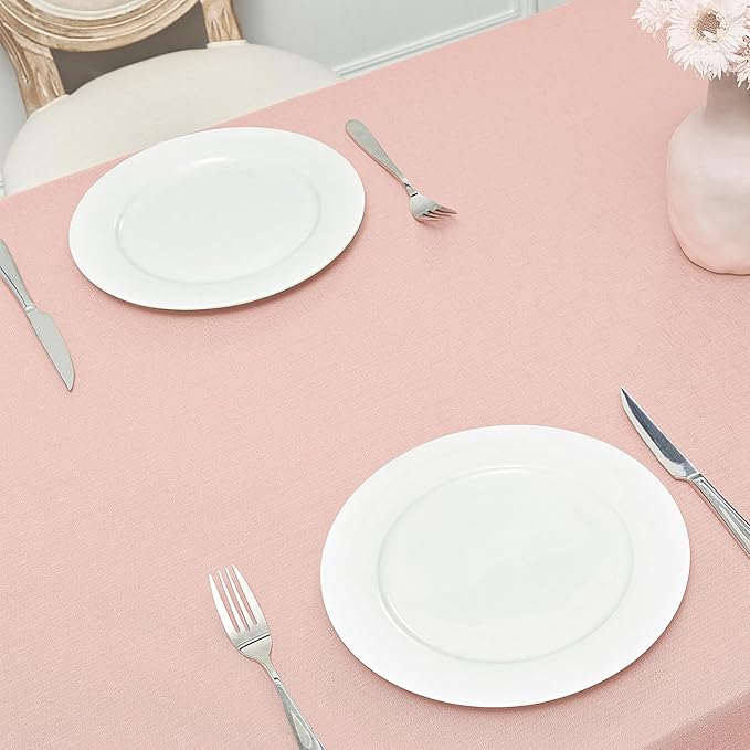 Rectangle 4 Feet Tablecloth 60x84 inch Linen Textured Table Cloth Stain and Wrinkle Resistant Washable Polyester, Decorative Table Cover Waterproof for Dining, Buffet and Camping, Pink