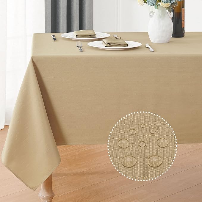 Faux Linen Rectangle Tablecloth Waterproof 60x120 inch Table Cloth Stain and Wrinkle Resistant Washable, Decorative Fabric Table Cover for Dining, Kitchen, Wedding and Parties, Coffee