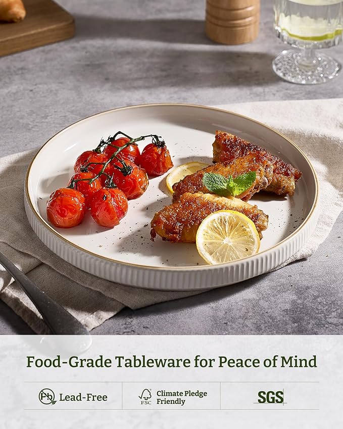 famiware Star Dinner Plates for 6, 10 inches Plate Set, Scratch Resistant, Stoneware Dinnerware, Kitchen Modern Rustic Serving Dishes, Vanilla White
