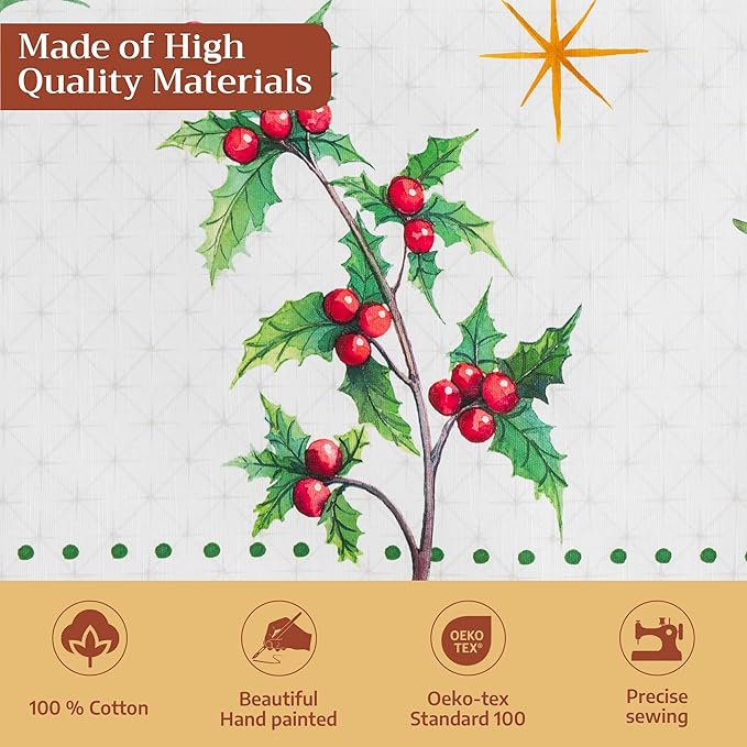Maison d' Hermine Table Cloth Rectangle Table 100% Cotton 70 x 108 Inches Fall Tablecloth Reusable Everyday Use for Thanksgiving Christmas Decorations Dining Farmhouse Party (Poinsettia Christmas)