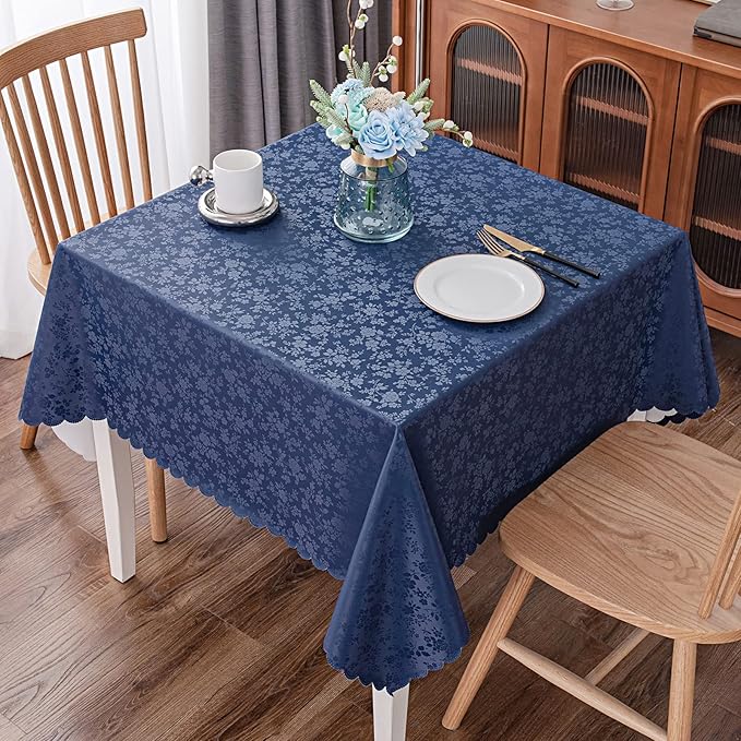 Smiry Square Table Cloth, Waterproof Heavy Duty Vinyl Tablecloths, Wipeable Washable Table Cover for Kitchen and Dining Room (Navy Blue, 54" X 54")