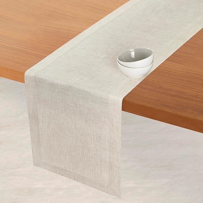 D'Moksha Homes Linen Table Runner 60 Inches - 100% Pure Linen Light Natural Table Runner 14 x 60 Inch for Coffee Tables, Dresser, Valentines, Spring, Easter - Machine Washable