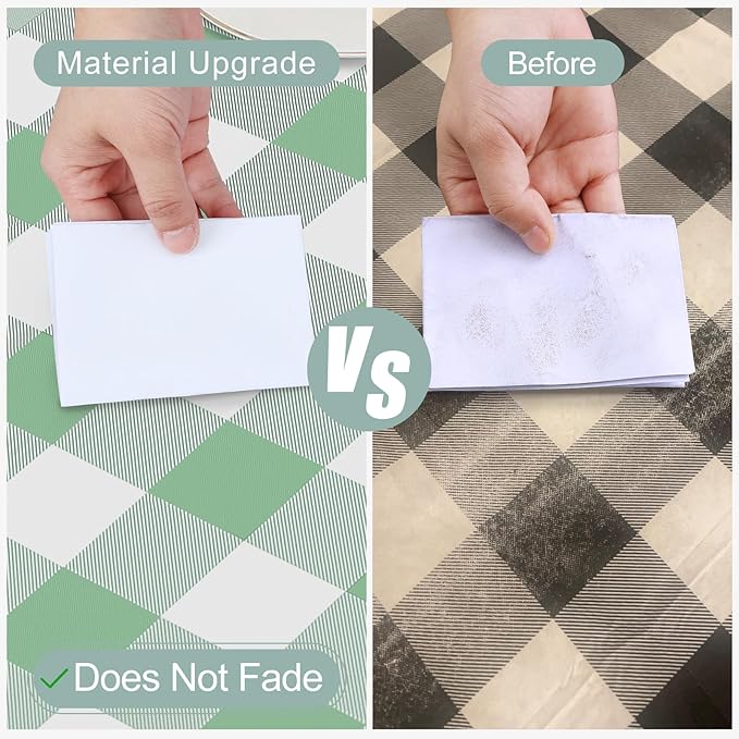 misaya Square Waterproof Vinyl Table Cloth, Buffalo Flannel Backed Tablecloth, Wipeable Plastic Table Cover for Dinner, Kitchen, Outdoor (54" x 54", Sage Green and White)