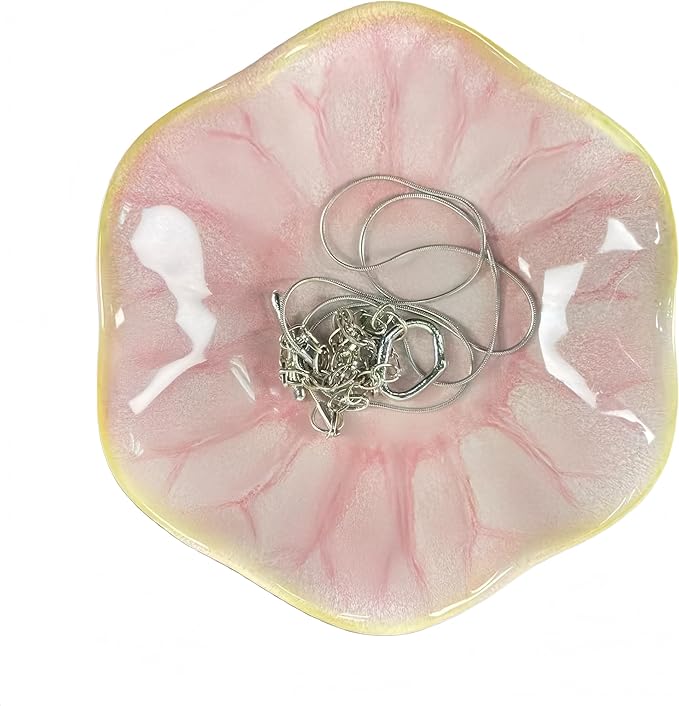 Jewelry Dish Tray - Ceramic Trinket Tray for Rings, Keys, Earrings | Decorative Key Bowl for Women, Gift for Friends, Sisters, Daughter, Mother, Lotus leaf shap, Jewelry Trays (Pink)