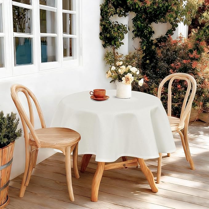 JIUZHEN Round Textured Table Cloth Linen Wrinkle Free Stain Resistant Farmhouse Decorative Circular Tablecloth for Kitchen, Dining, Party, Wedding, Outdoor Use (40 Inch Round,White)