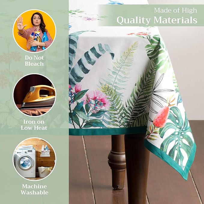 Maison d' Hermine Table Cloth Rectangle Table 100% Cotton 54 x 72 Inches Tablecloth Reusable Decorative for Dining Room Farmhouse Home Valentines Day Decorations Spring Summer - Tropiques