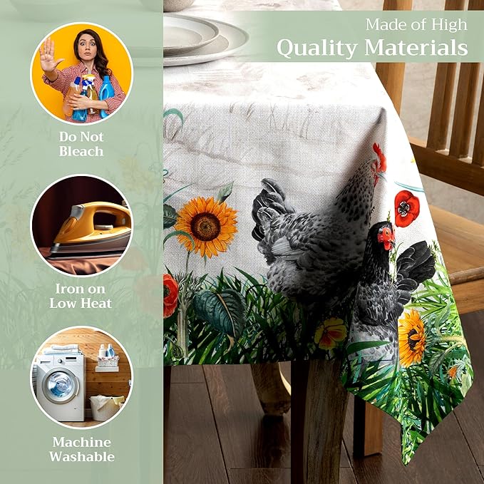 Maison d' Hermine Table Cloth Rectangle Table 100% Cotton 70 x 90 Inches Tablecloth Reusable Decorative for Dining Room Farmhouse Home Valentines Day Decorations Spring Summer - Basse Cour