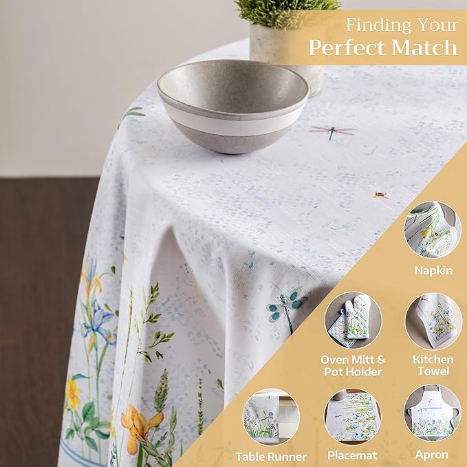Maison d' Hermine Table Cloth Round Table 100% Cotton 69 Round Inches Tablecloth Reusable Decorative for Dining Room Farmhouse Home Valentines Day Decorations Spring Summer - Fleurs De Mai