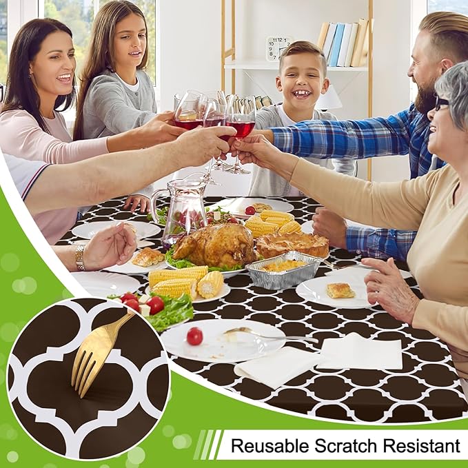 Smiry Rectangle Table Cloth Cover, Waterproof Vinyl Tablecloth with Flannel Backing for Rectangle Tables, Wipeable Spillproof Plastic Tablecloths for Dining, Camping, Indoor, Outdoor (60"x84", Coffee)