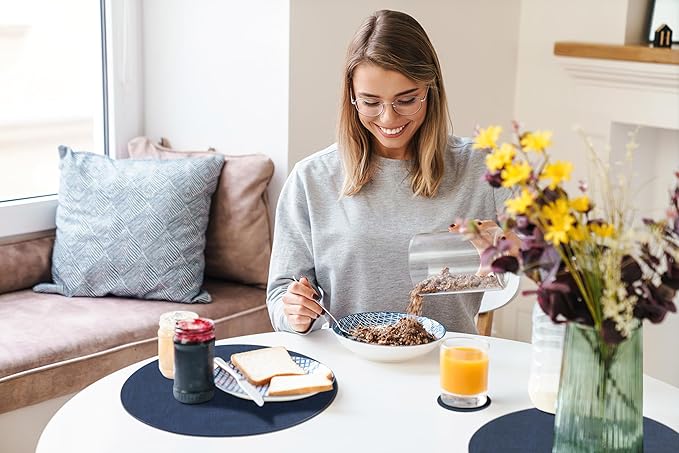 homing Round Faux Leather Placemat and Coaster 6 Packs, Washable Heat Resistant Dining Place Mats, Wipeable Double-Sided Table Mats for Indoor and Outdoor, Diameter 13 and 3.93 inch, Navy