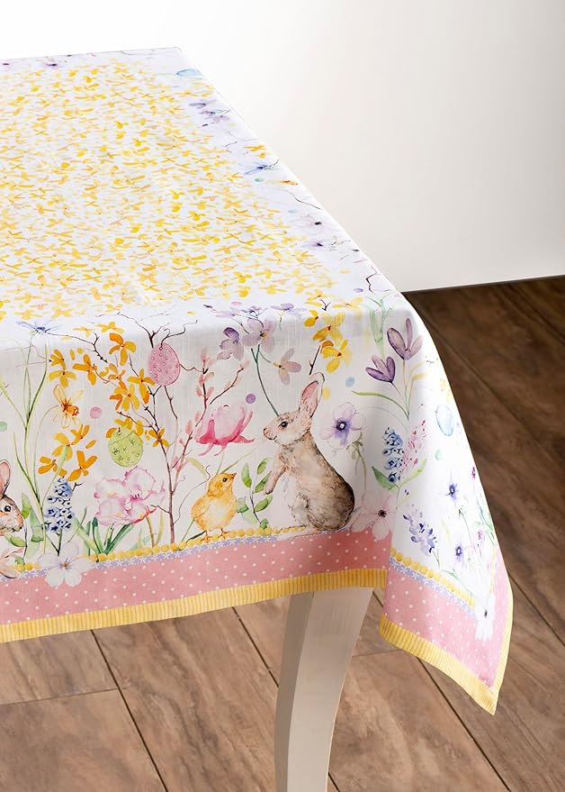 Maison d' Hermine Table Cloth Rectangle Table 100% Cotton 60 x 90 Inches Tablecloth Reusable Decorative for Dining Room Farmhouse Home Valentines Day Decorations Spring Summer - Easter Zest