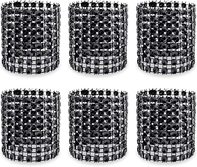KPOSIYA Napkin Rings, Pack of 120 Rhinestone Napkin Rings Diamond Adornment for Place Settings, Wedding Receptions, Dinner or Holiday Parties, Family Gatherings (120, Black)