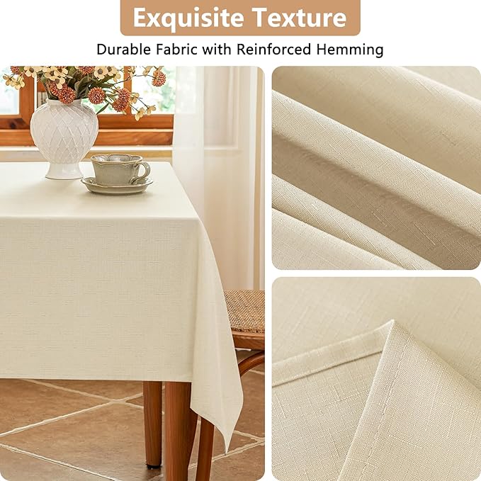 Fabric Rectangle Table Cloth for 8 Foot Rectangular Table Faux Linen Textured Water Resistant & Wipeable Tablecloth Reusable for Dining Banquet Holiday 54 x 108 Inch Beige