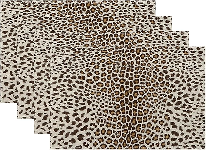 Leopard Print Placemats Set of 4,12x18 Inches Brown Cheetah Animal Print Decorative Placemats Rectangle Boho Modern Abstract Table Mats for Party Home Kitchen Dining Table Decoration