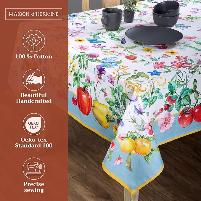 Maison d' Hermine Table Cloth Rectangle Table 100% Cotton 60 x 90 Inches Tablecloth Reusable Decorative for Dining Room Farmhouse Home Valentines Day Decorations Spring Summer - Giverny