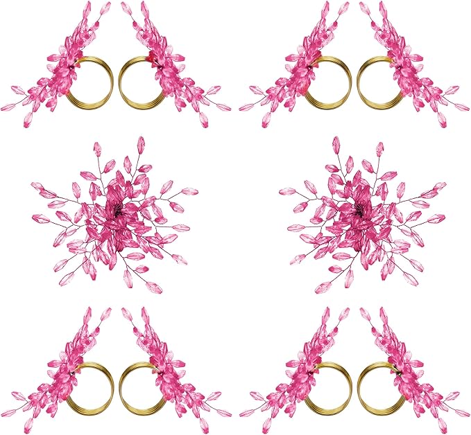 Napkin Rings Set of 12 for Dining Table Decoration Parties Everyday Metal Napkin Holder Leaf Pink (Pack of 12)