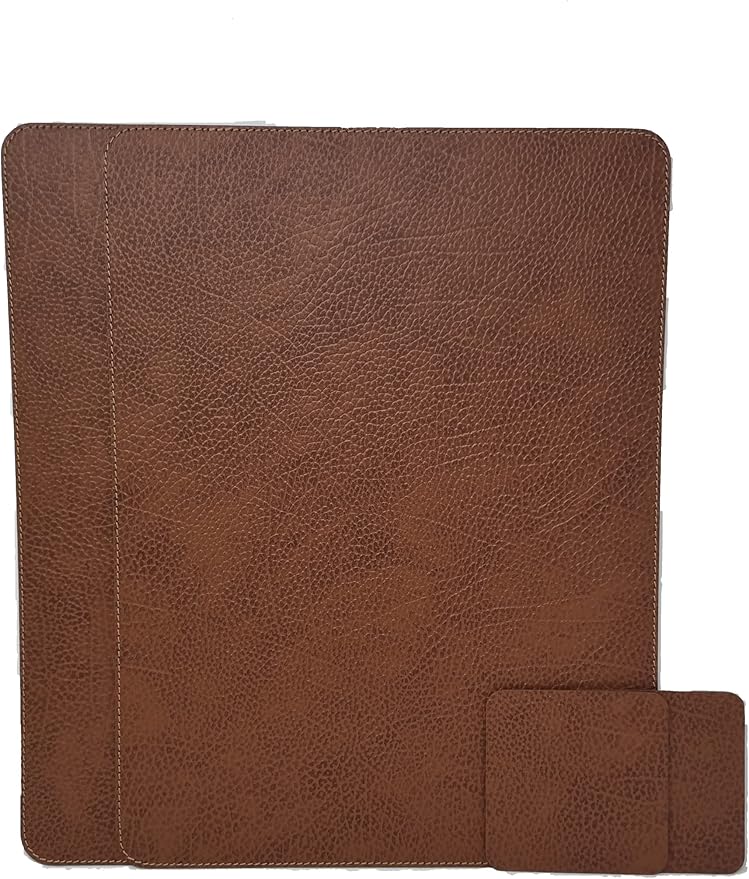 Nikalaz Set of 4 Small Placemats and 4 Coasters Made of Recycled Leather (15.75''x11.81'', Dirty Brown)