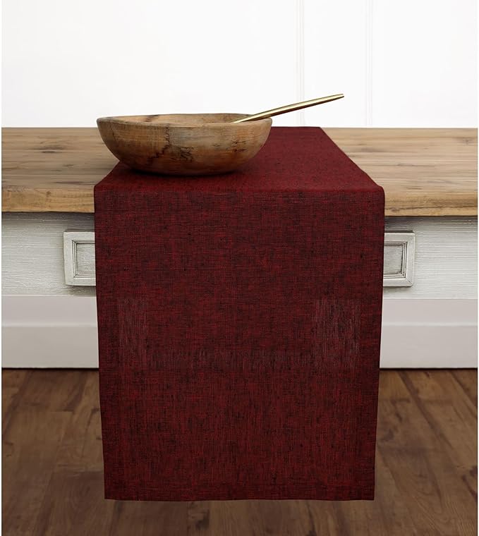 Solino Home Linen Table Runner 36 Inches - 100% Pure Linen Red Garnet Table Runner 14 x 36 Inch Ideal for Dresser and Coffee Tables - Valentines, Winter - Athena