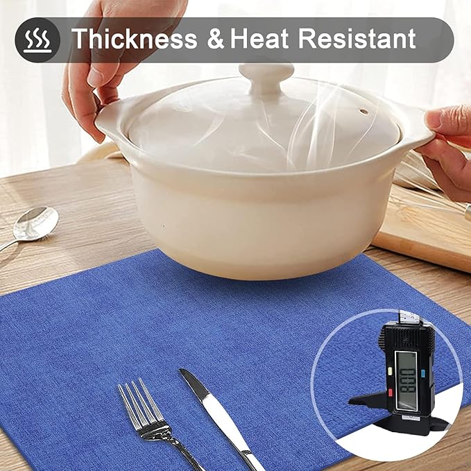 homing Faux Leather Heat Resistant Placemats 6 Packs, Waterproof Wipeable Dining PU Place Mats for Indoor & Outdoor, Easy to Clean, Sea Blue