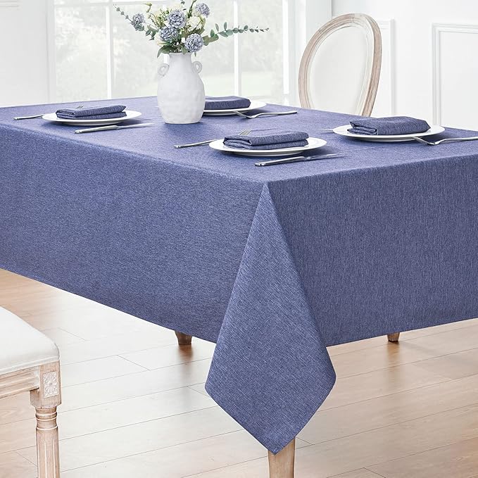 Rectangle Tablecloth Linen Textured Waterproof & Stain Resistant Table Cloth Wrinkle Free Decorative Fabric Farmhouse Table Cover for Dining/Party/Buffet/Wedding, 60 x 104 Inch, Demin Blue