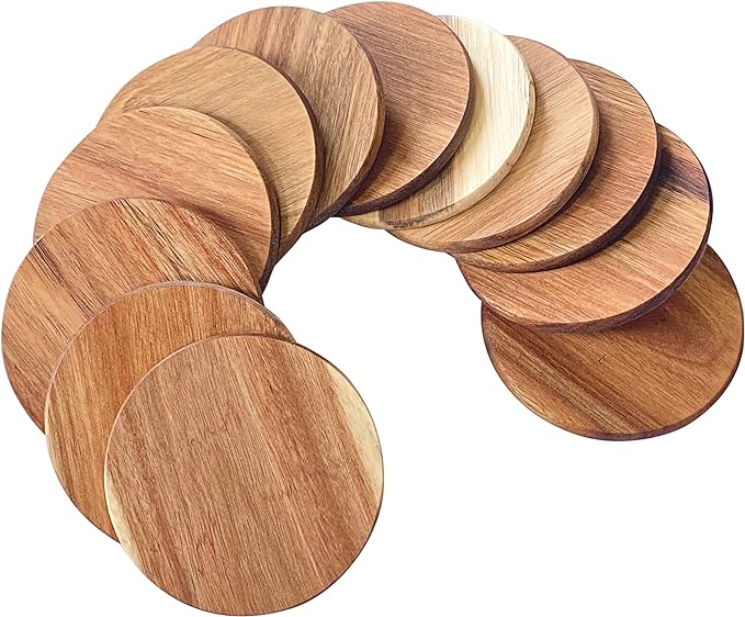 36 Pack Acacia Wood Drink Coasters, 3.68 Inch Round Wooden Acacia Wood Cup Coasters
