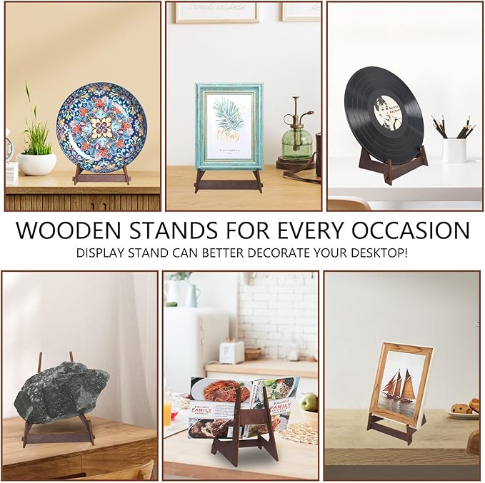 8 Inch Wooden Plate Holder Display Stands - Frame Holder for Book, Picture, Plaque, Decorative Plate, Photo and Platter, Tabletop Art (2 Pack)