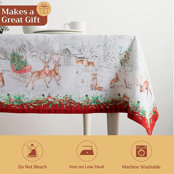 Maison d' Hermine Table Cloth Rectangle Table 100% Cotton 60 x 90 Inches Fall Tablecloth Reusable Everyday Use for Thanksgiving Christmas Decorations Dining Farmhouse Party (Christmas Tradition)