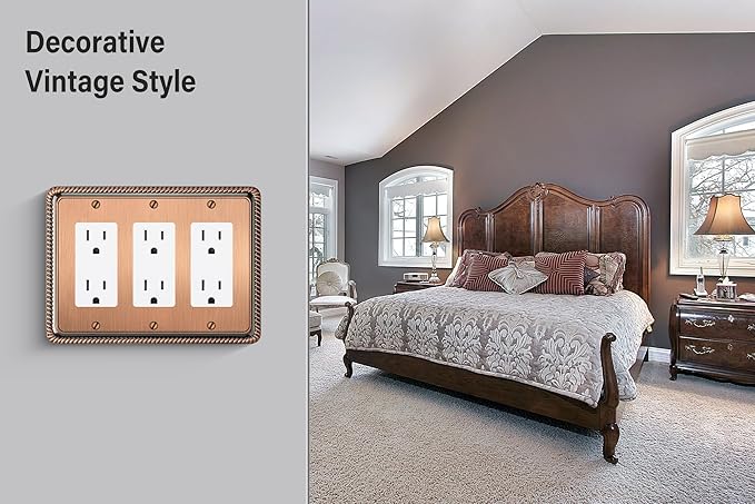 Henne Bery Rope Edge Decorative Wall Plate Switch Plate Outlet Cover (Triple Decorator, Antique Copper)