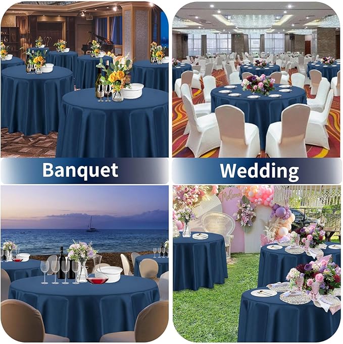 PureFit 6 Pack Round Navy Blue Table Cloths 120 Inch for Round Tables, Stain and Wrinkle Resistant Table Linens for Home Use, Wedding, Party, Banquet and Camping