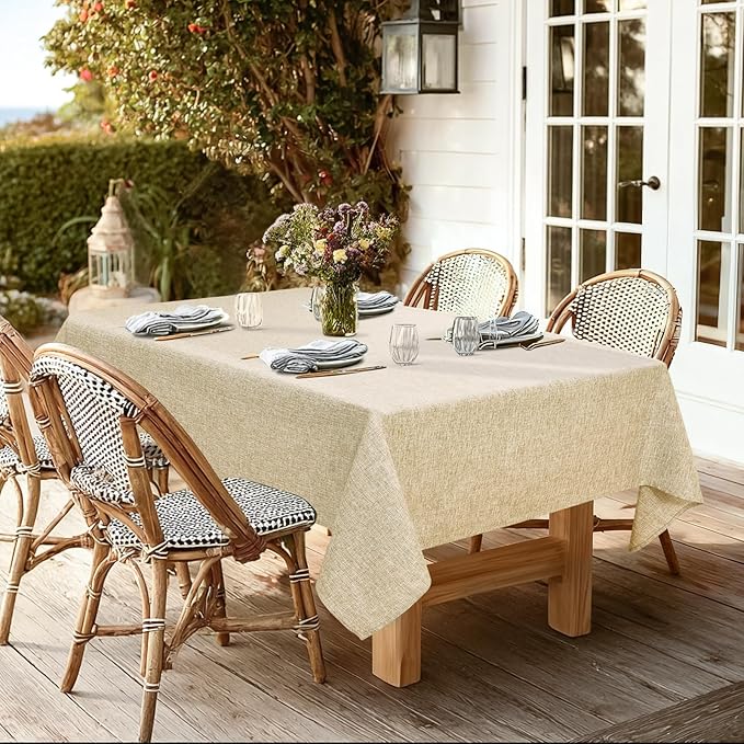 JIUZHEN Square Table Cloth Faux Linen Farmhouse Tablecloth Wrinkle & Stain Resistant Table Cover for Kitchen Dining, Holiday Party Dinner, Beige, 60 x 60 Inch