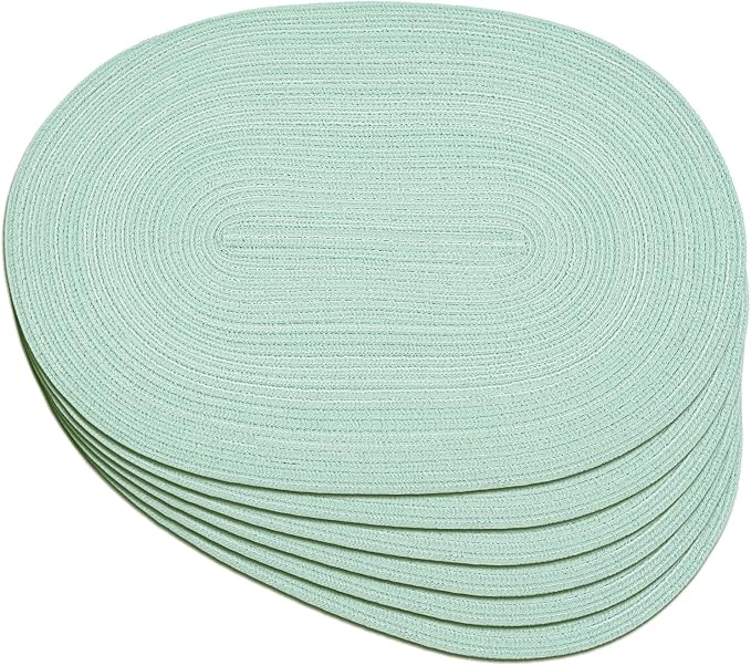 Noctiflorous Oval Braided Placemats Set of 6 Woven 12x18 Inch Non Slip Washable Heat Resistant Place Mats Round Tablemats for Dining Kitchen Party Daily Table Decor Dinner Mats (Mint Green, 6)