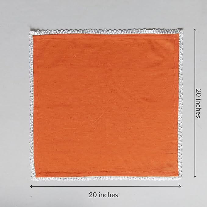 Fingercraft Dinner Cloth Napkin Cotton Linen Blend 12 Pack Mitered Corners with Elegant Lace for Everyday Use Napkins are Pre Shrunk and Good Absorbency (Rust, 20in x 20in (Set of 12))