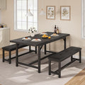 IDEALHOUSE 3-Piece Dining Table Set for 4-6 People, 63" Large Extendable Kitchen Table Set w 2 Soft Benches, Easy Assembly, Space Saving for Apartment, Small Space, Black