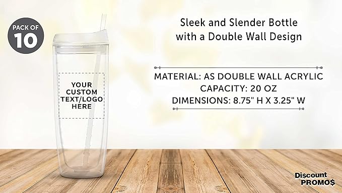 Custom Tall Orbit Acrylic Tumblers 20 oz. Set of 10, Personalized Bulk Pack - Perfect for Iced Coffee, Soda, Other Hot & Cold Beverages - Clear