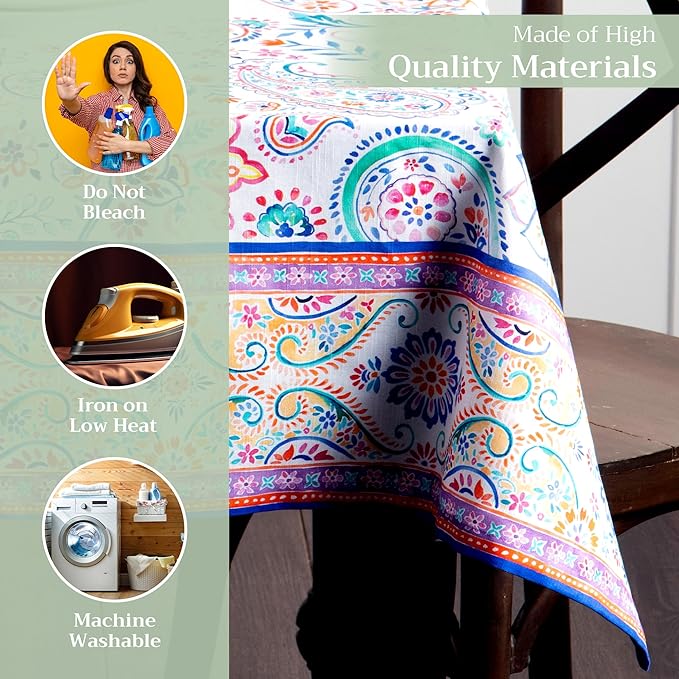 Maison d' Hermine Table Cloth Rectangle Table 100% Cotton 60 x 120 Inches Tablecloth Reusable Decorative for Dining Room Farmhouse Home Valentines Day Decorations Spring Summer - Indian Floral