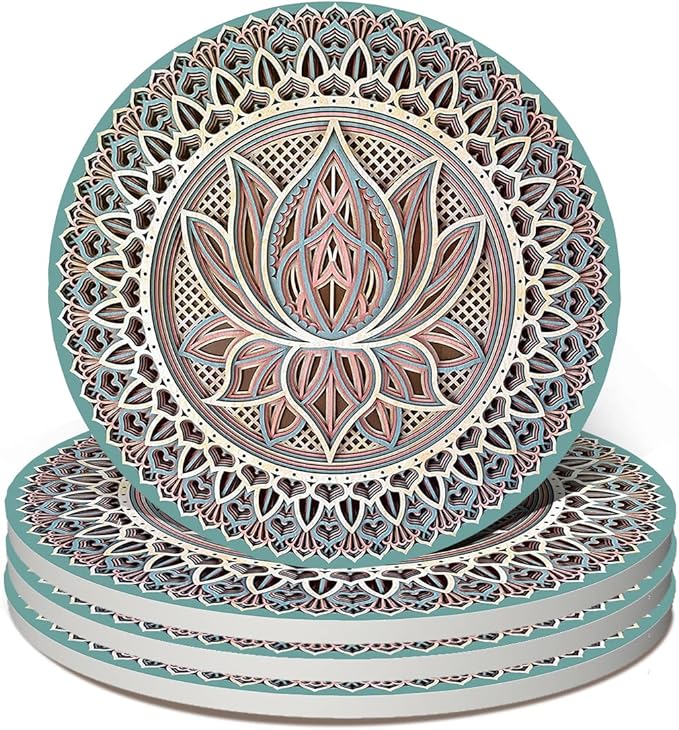 Mandala Coasters for Drinks,Doawbang Absorbent Ceramic Stone Coasters Set of 4 Cork Base Marble Art Cups Table Mats for Home Decor (Green)