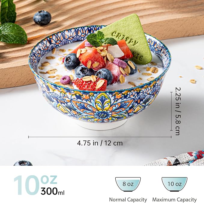 HENXFEN LEAD Small Dessert Bowls – 10 oz Boho Ceramic Bowls for Ice Cream, Snacks, Side Dishes, Condiments – Microwave & Dishwasher Safe, Set of 6