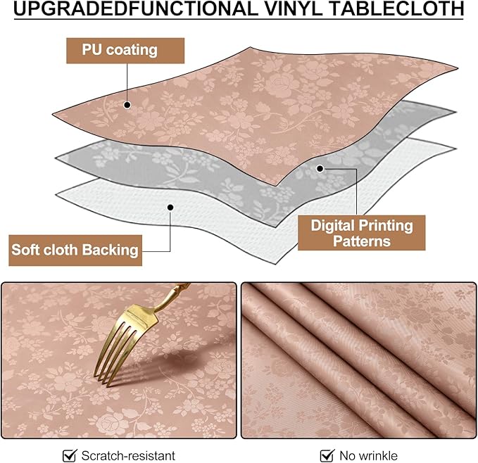 Smiry Rectangle Table Cloth, Waterproof Heavy Duty Vinyl Tablecloths, Wipeable Washable Table Cover for Kitchen and Dining Room (Tan, 52" X 70")