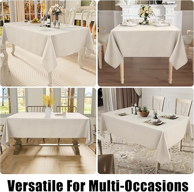 Smiry Rectangle Table Cloth Linen Textured, Waterproof Spillproof Anti-Wrinkle Burlap Tablecloth, Washable Decorative Fabric Table Cover for Dining, Party, Banquet, 60 x 120 Inch, Beige