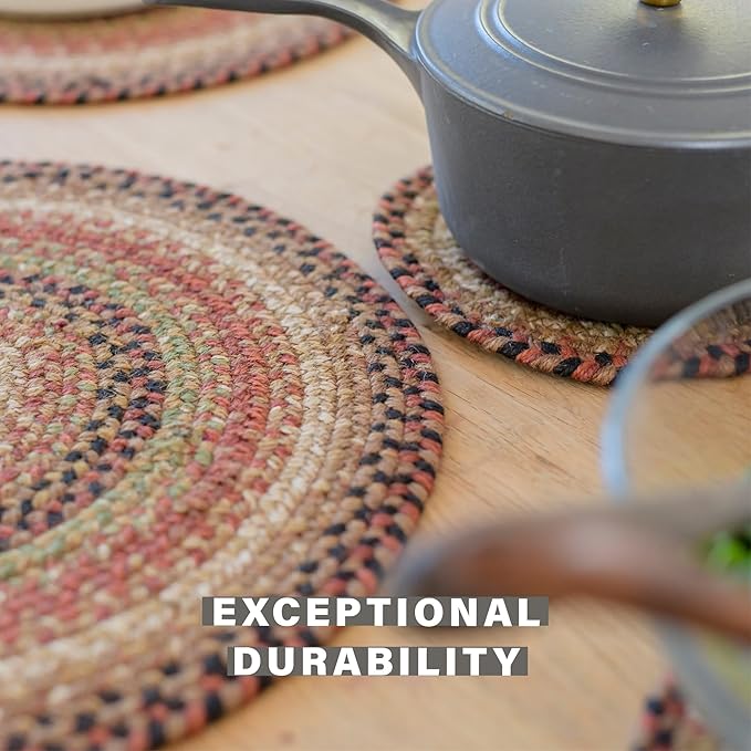 Homespice Gingerbread Jute Braided Table Runner, Warm Country Decor, Set of 2, Brown Oval 8x28 - Rich Colors, Easy to Clean, Durable and Protects Furniture
