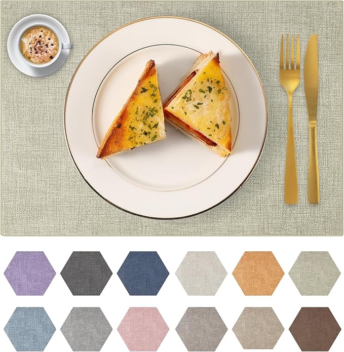 Faux Leather Placemats Set of 4 Washable PU Table mats for Kitchen Table - Heat Resistant, Waterproof, Easy Clean, Anti Slip 11.8" x 17" (Light Green-4 Pack)