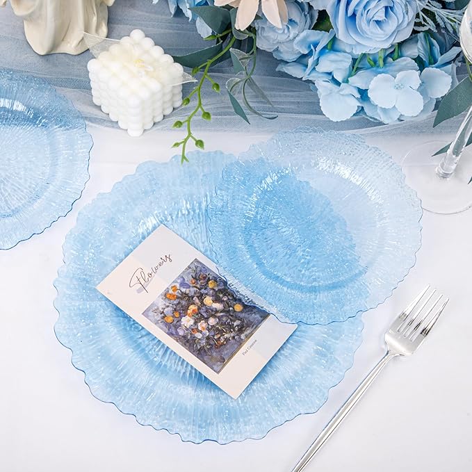 U-QE 60PCS Clear Blue Plates - Blue Plastic Hanukkah Plates Disposable&Reusable - Heavy Duty Plastic Plate for Hanukkah, Party&Wedding Including 30 Dinner Plate 10" & 30 Appetizer Plate 7"